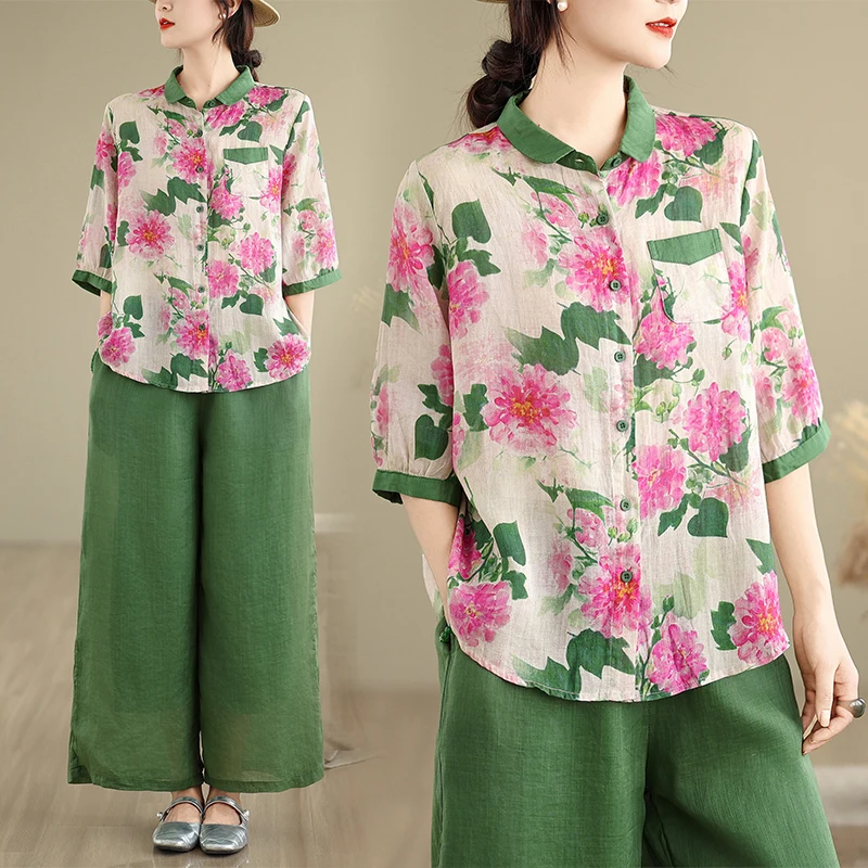Loose Fit Floral Print Ramie Shirt Women's Summer New Style Artistic Large Size Color Block Seven Sleeve Thin Top
Loose Fit Floral Print Ramie Shirt Women's Summer New Style Artistic Large Size Color Block Seven Sleeve Thin Top
