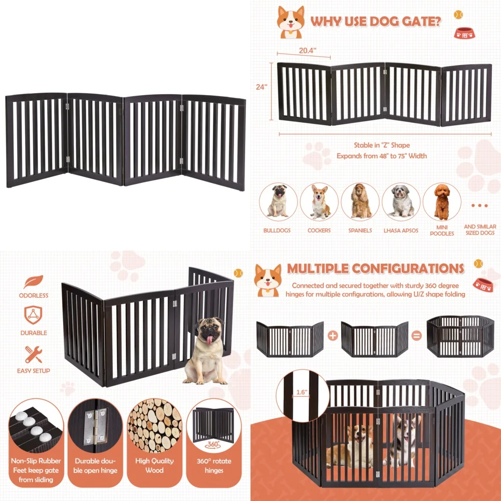 Foldable Pet Dog Gate 4 Panel Indoor Dog Fence for Stairs Portable Puppy Playpen Home Safety Barrier Brown Free Standing
Foldable Pet Dog Gate 4 Panel Indoor Dog Fence for Stairs Portable Puppy Playpen Home Safety Barrier Brown Free Standing