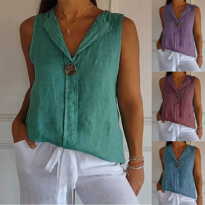 Summer Women's Vest V-neck Button Casual Solid Color Street Simple Top Sleeveless Loose T-shirt
Summer Women's Vest V-neck Button Casual Solid Color Street Simple Top Sleeveless Loose T-shirt