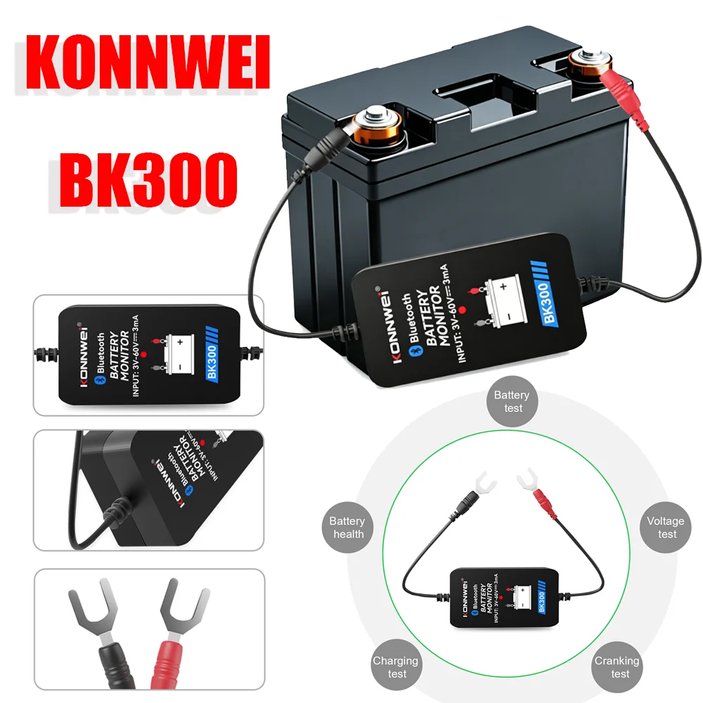 New KONNWEI BK300 Blue-tooth for Car Truck Starting Battery Multi-Function Auto Battery Monitor 6/12V/24V Battery Health Monitor
New KONNWEI BK300 Blue-tooth for Car Truck Starting Battery Multi-Function Auto Battery Monitor 6/12V/24V Battery Health Monitor