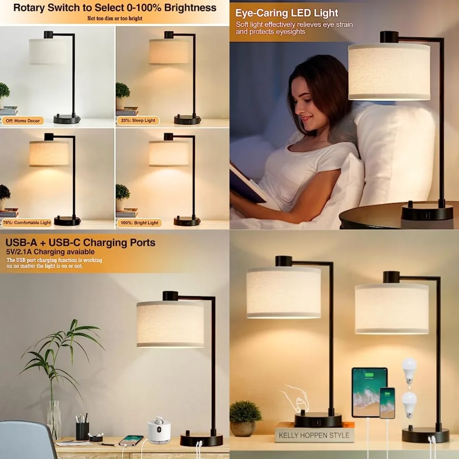 Table Lamp for Bedroom Set of 2 with USB C+A Ports, Fully Stepless Dimmable Bedside Lamp with Linen Lampshade, Contemporary Lam
Table Lamp for Bedroom Set of 2 with USB C+A Ports, Fully Stepless Dimmable Bedside Lamp with Linen Lampshade, Contemporary Lam