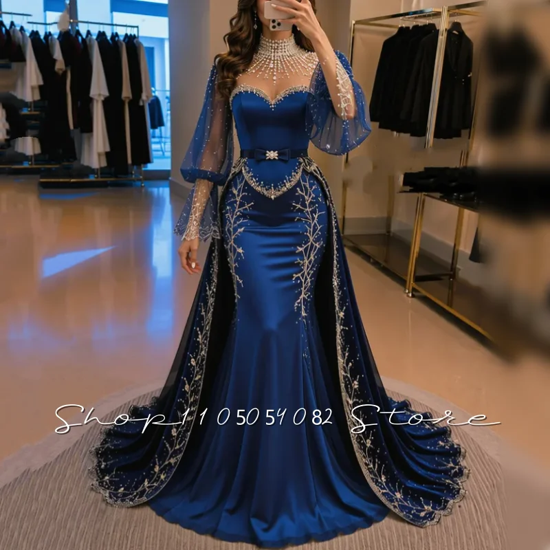 Luxurious Mermaid Royal Blue Formal Evening Gown Sweetheart Neck Bell-Sleeve Gold Beaded Embroidery Dubai Prom Dress Customized
Luxurious Mermaid Royal Blue Formal Evening Gown Sweetheart Neck Bell-Sleeve Gold Beaded Embroidery Dubai Prom Dress Customized
