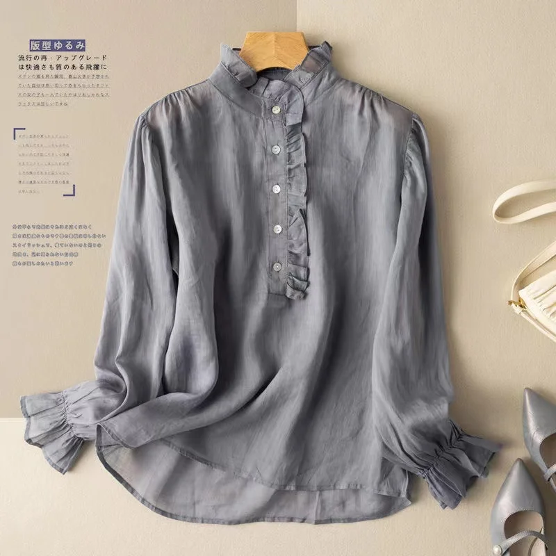 Japanese Fashion Lady Summer Autumn New Blouse Woven Linen Long Sleeves Solid Color Casaul Design
Japanese Fashion Lady Summer Autumn New Blouse Woven Linen Long Sleeves Solid Color Casaul Design