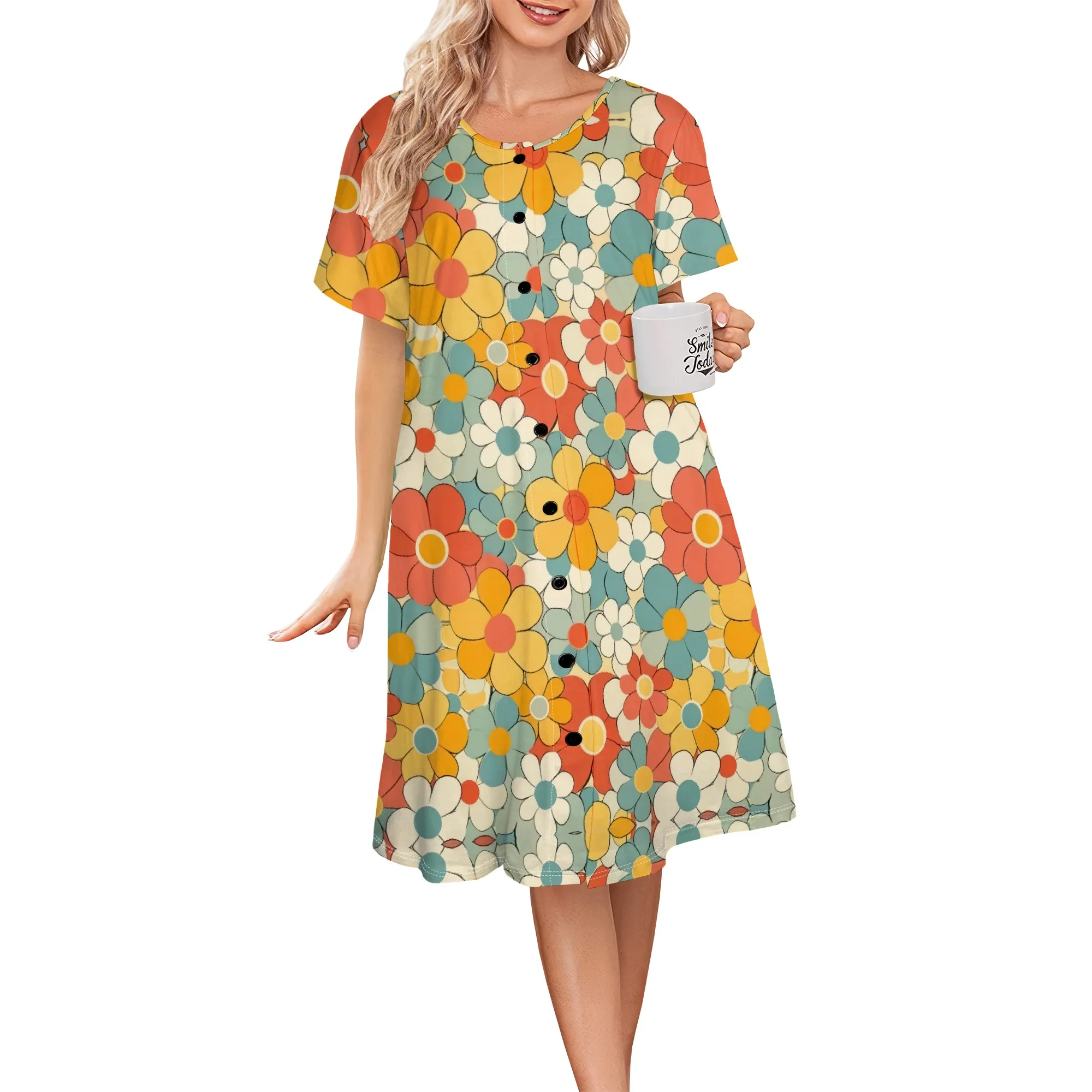 Womens Summer Casual Midi Vintage Floral Pattern Dresses Short Sleeve Button Down T Shirt Dress Beach Cover Up Dress
Womens Summer Casual Midi Vintage Floral Pattern Dresses Short Sleeve Button Down T Shirt Dress Beach Cover Up Dress
