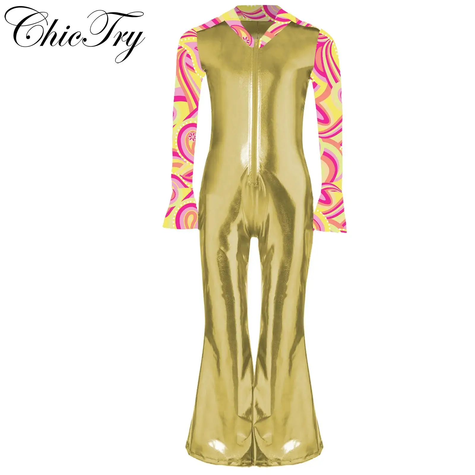 Kids Boys Printed Disco Dance Costume Shiny Metallic Full Bodysuit Lapel Collar Long Flare Sleeve Bell-Bottomed Pants Jumpsuit
Kids Boys Printed Disco Dance Costume Shiny Metallic Full Bodysuit Lapel Collar Long Flare Sleeve Bell-Bottomed Pants Jumpsuit