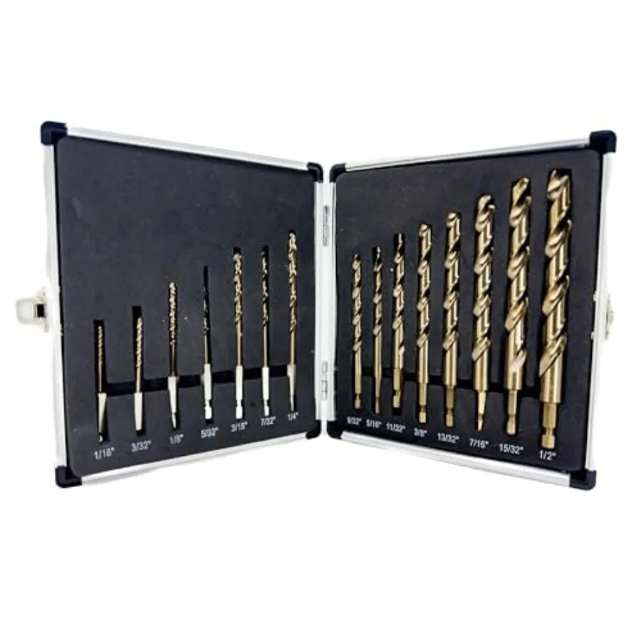 15 Piece Quick Change Cobalt Drill Set with Hex Shank 1/16" - 1/2" x 32nds COHEX Series
15 Piece Quick Change Cobalt Drill Set with Hex Shank 1/16" - 1/2" x 32nds COHEX Series
