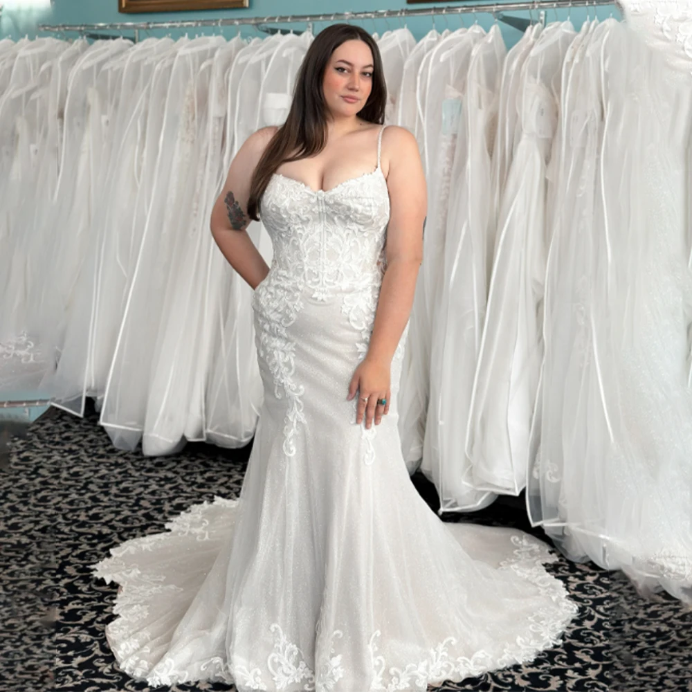 Charming Spaghetti Straps Sweetheart Lace Applique Bridal Grown Mermaid Wedding Dresses Sweep Trian 2025 Verstido De Noival
Charming Spaghetti Straps Sweetheart Lace Applique Bridal Grown Mermaid Wedding Dresses Sweep Trian 2025 Verstido De Noival