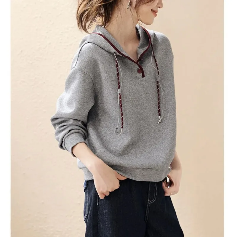 Women's Gray Hoodie Contrast Drawstring Half Button Long Sleeve Casual Sweatshirt
Women's Gray Hoodie Contrast Drawstring Half Button Long Sleeve Casual Sweatshirt