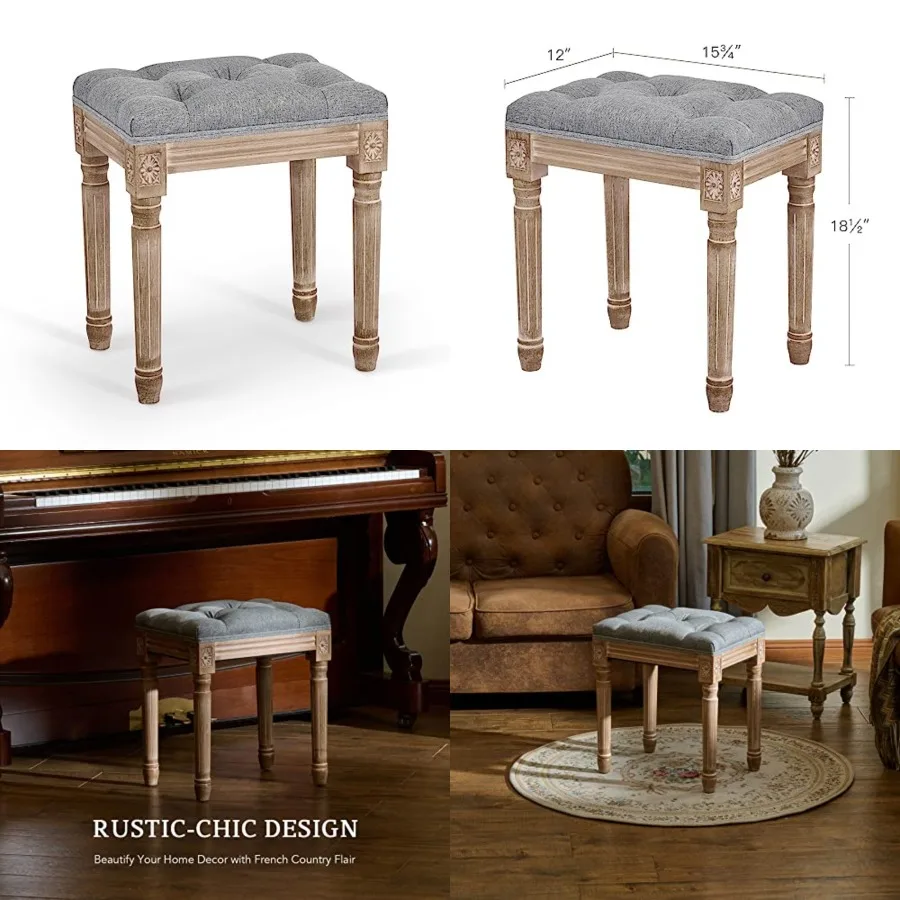French Vintage Feet Stool with Rustic Wood Legs and Padded Seat, 18.5" High Memory Foam Upholstered Vanity Stool and Entryway B
French Vintage Feet Stool with Rustic Wood Legs and Padded Seat, 18.5" High Memory Foam Upholstered Vanity Stool and Entryway B