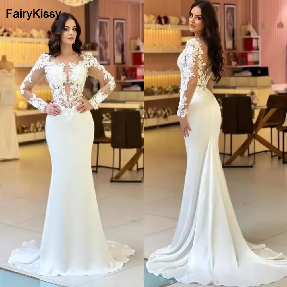 FairyKissy Arabic Dubai White Mermaid Wedding Dresses Sheer Lace Appliques Long Sleeve Bridal Gowns for Women
FairyKissy Arabic Dubai White Mermaid Wedding Dresses Sheer Lace Appliques Long Sleeve Bridal Gowns for Women