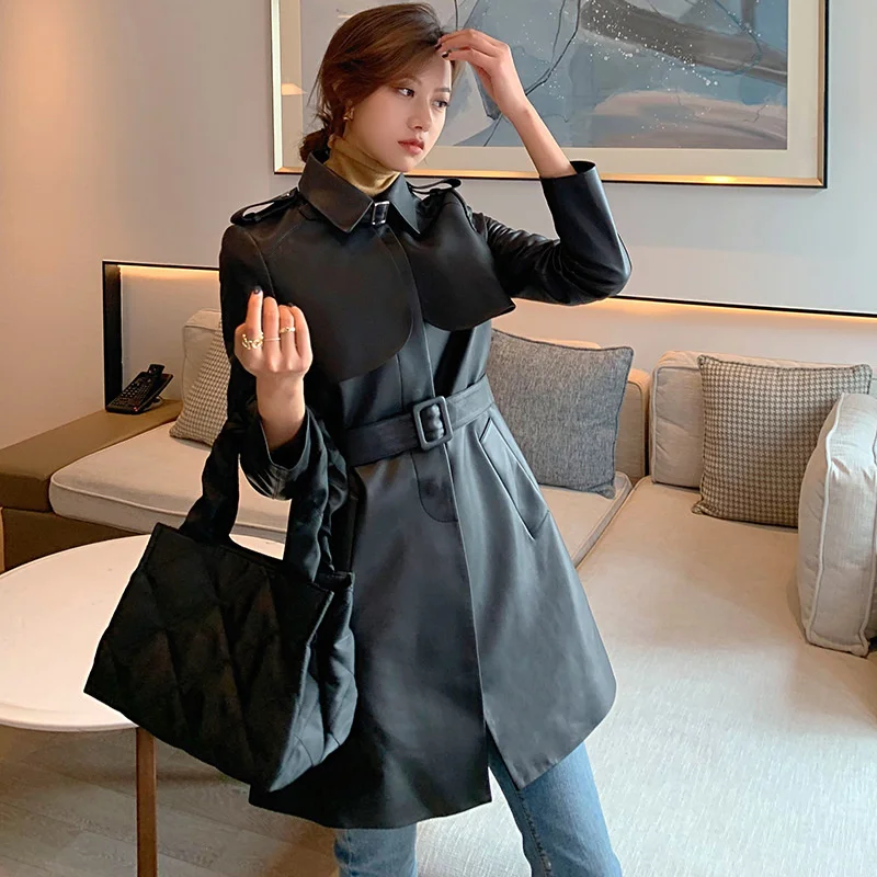 New 2023 Sheepskin Coat For Women High Quality Medium Long Genuine Leather Waist Belt Single Breasted Sheep Leather Windbreaker
New 2023 Sheepskin Coat For Women High Quality Medium Long Genuine Leather Waist Belt Single Breasted Sheep Leather Windbreaker