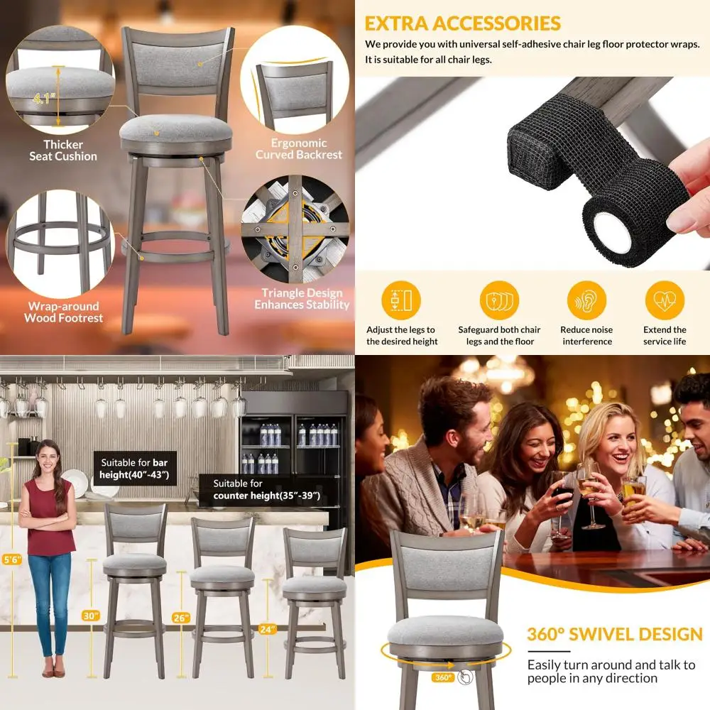 Набор из 2 высоких барных стульев с поворотным механизмом, 30 дюймов, серые, с ножками из массива дерева, с подставкой для ног, для кухонного острова или паба
Набор из 2 высоких барных стульев с поворотным механизмом, 30 дюймов, серые, с ножками из массива дерева, с подставкой для ног, для кухонного острова или паба