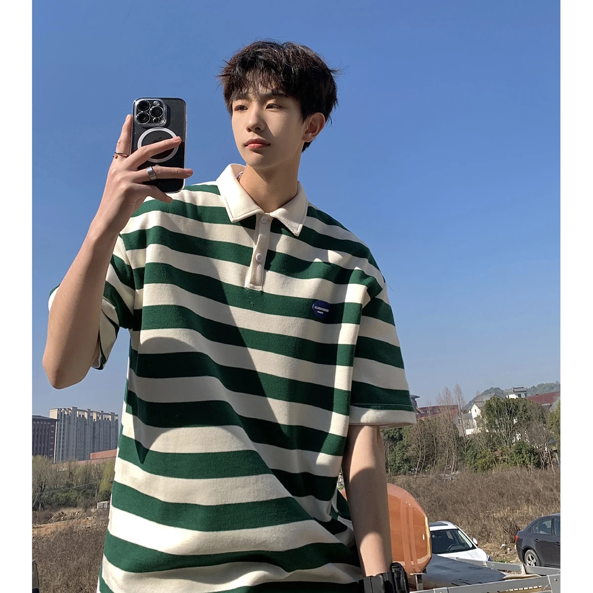 Summer Men's Stripe ort Sve irt Trendy Large Size Collared T-irt Japanese Sle f Sve Body T-irt
Summer Men's Stripe ort Sve irt Trendy Large Size Collared T-irt Japanese Sle f Sve Body T-irt