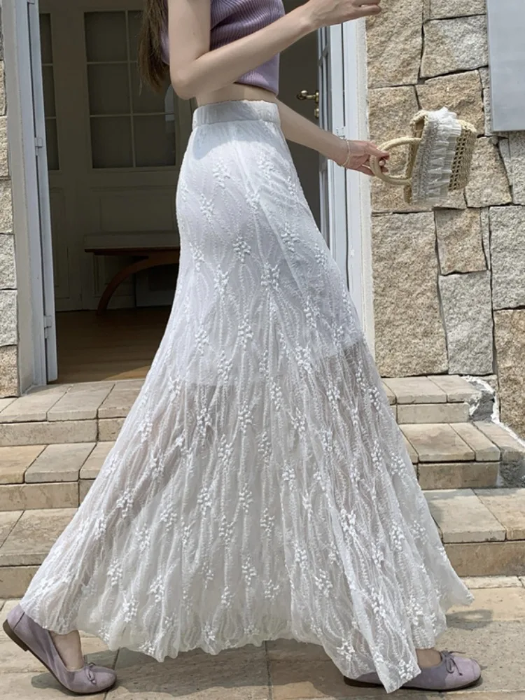 Exquisite Embroidered Lace under Skirt Half-length Women's Summer Heavy Work Design Sensation White Bodycon Fish Tail Long Skirt
Exquisite Embroidered Lace under Skirt Half-length Women's Summer Heavy Work Design Sensation White Bodycon Fish Tail Long Skirt