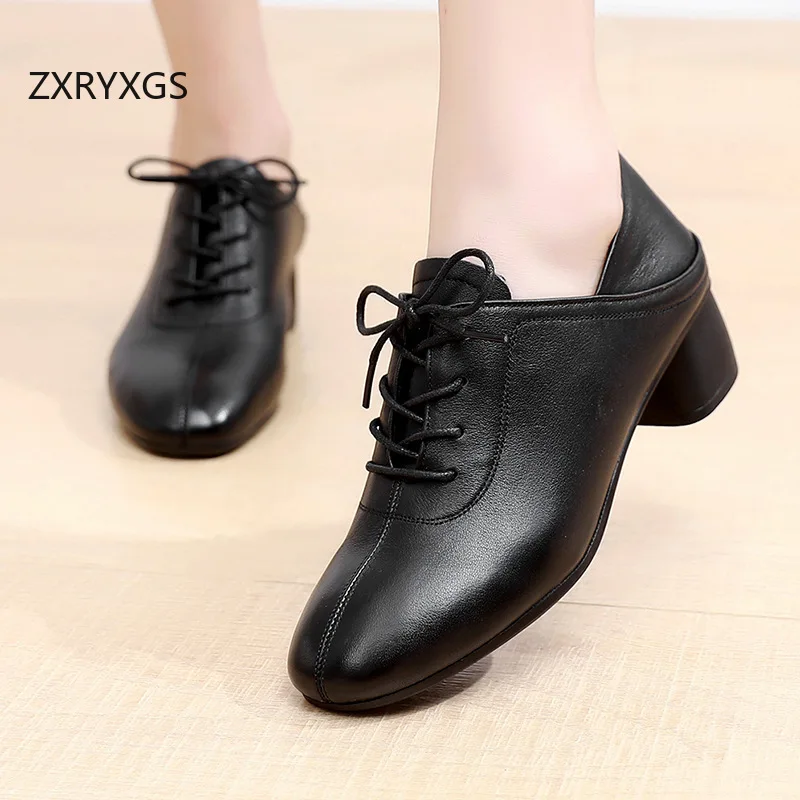 ZXRYXGS 2025 Real Cowhide Lace-up Round Toe Thick Mid Heels Genuine Leather Elegant Comfortable Women Office Work Banquet Shoes
ZXRYXGS 2025 Real Cowhide Lace-up Round Toe Thick Mid Heels Genuine Leather Elegant Comfortable Women Office Work Banquet Shoes