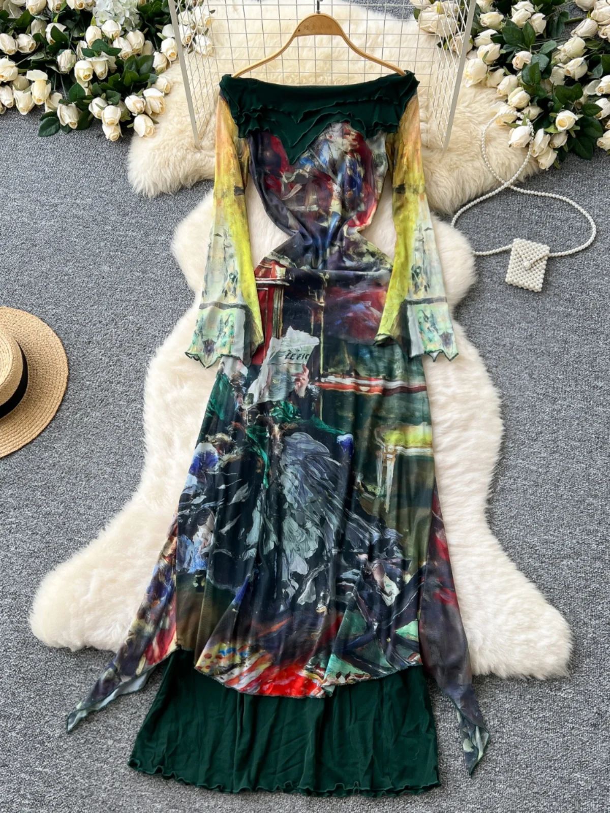 Retro Oil Painting Print One Shoulder Turn-down Collar Waist-cinched Long Sleeve Dress Women's Design Slimming Holiday Long D...
Retro Oil Painting Print One Shoulder Turn-down Collar Waist-cinched Long Sleeve Dress Women's Design Slimming Holiday Long D...