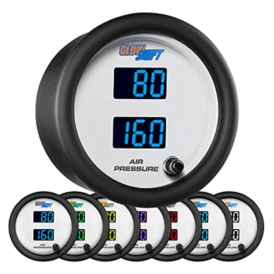 White 7 Color Dual Digital 220 PSI Air Pressure Gauge Kit for Air Ride Suspension Systems with 2 Electronic Sensors Multi-Color
White 7 Color Dual Digital 220 PSI Air Pressure Gauge Kit for Air Ride Suspension Systems with 2 Electronic Sensors Multi-Color