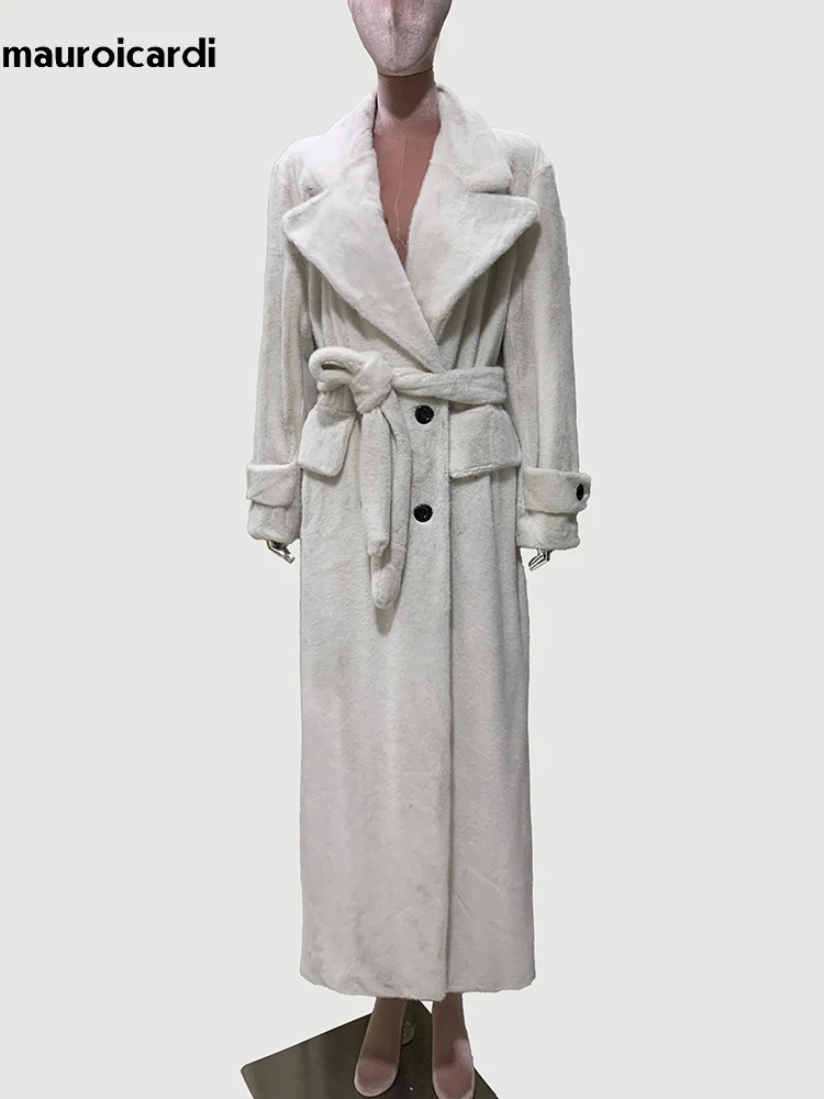 Mauroicardi Spring Winter Extra Long Soft Flowy Warm Faux Mink Fur Coat Women Sashes Loose Elegant Luxury Designer Clothes 2025
Mauroicardi Spring Winter Extra Long Soft Flowy Warm Faux Mink Fur Coat Women Sashes Loose Elegant Luxury Designer Clothes 2025