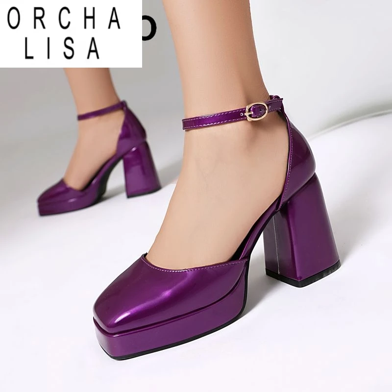 ORCHA LISA Роскошные блестящие женские босоножки с квадратным носком на массивном каблуке 9 см на платформе 2,5 см с пряжкой и ремешком, большой размер 41 42 43 Туфли для свиданий 
ORCHA LISA Роскошные блестящие женские босоножки с квадратным носком на массивном каблуке 9 см на платформе 2,5 см с пряжкой и ремешком, большой размер 41 42 43 Туфли для свиданий