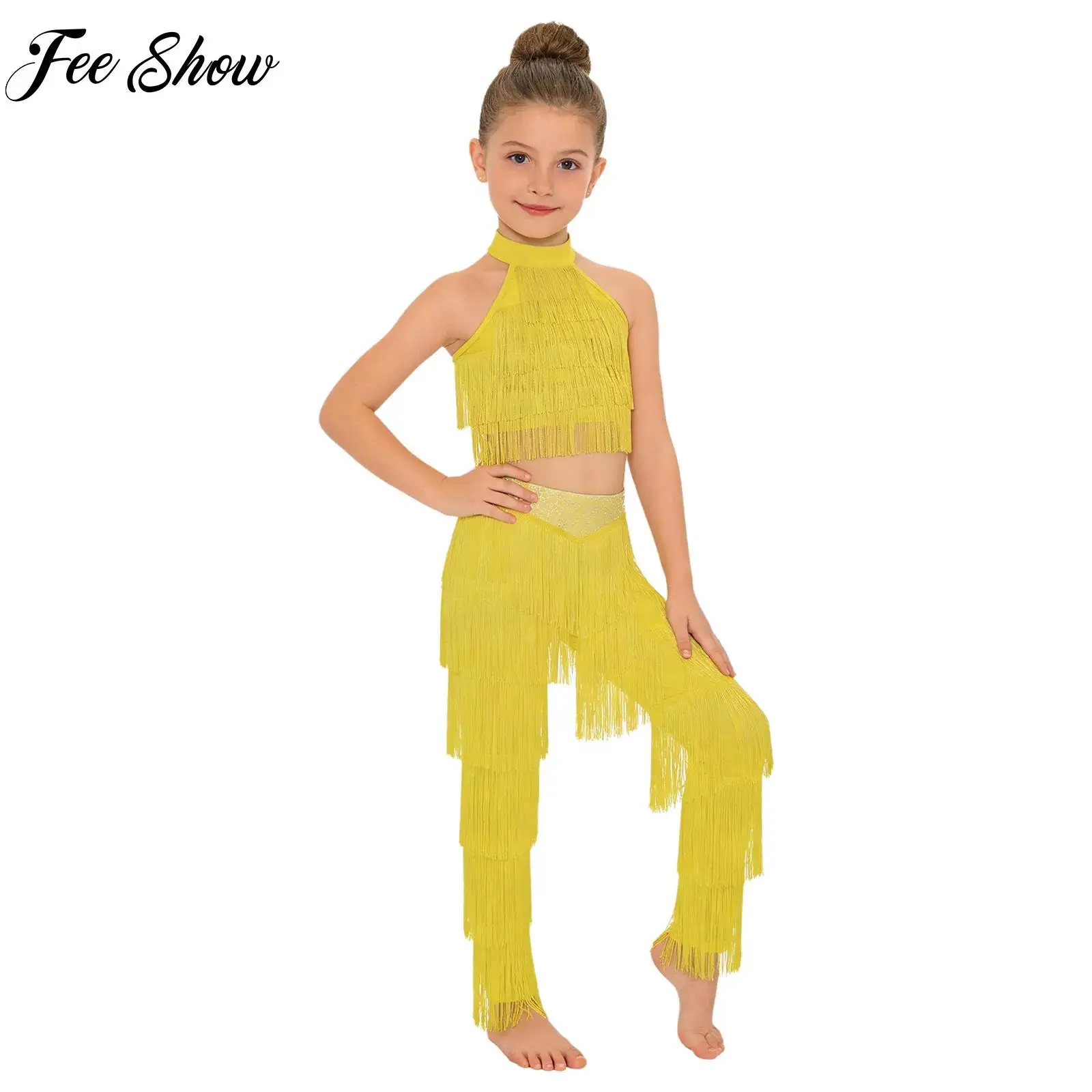 Kids Girls Latin Jazz Dance Performance Dress For Ballroom Tiered Tassel Top And Pants Fringe Salsa Samba Costume Class Practice
Kids Girls Latin Jazz Dance Performance Dress For Ballroom Tiered Tassel Top And Pants Fringe Salsa Samba Costume Class Practice