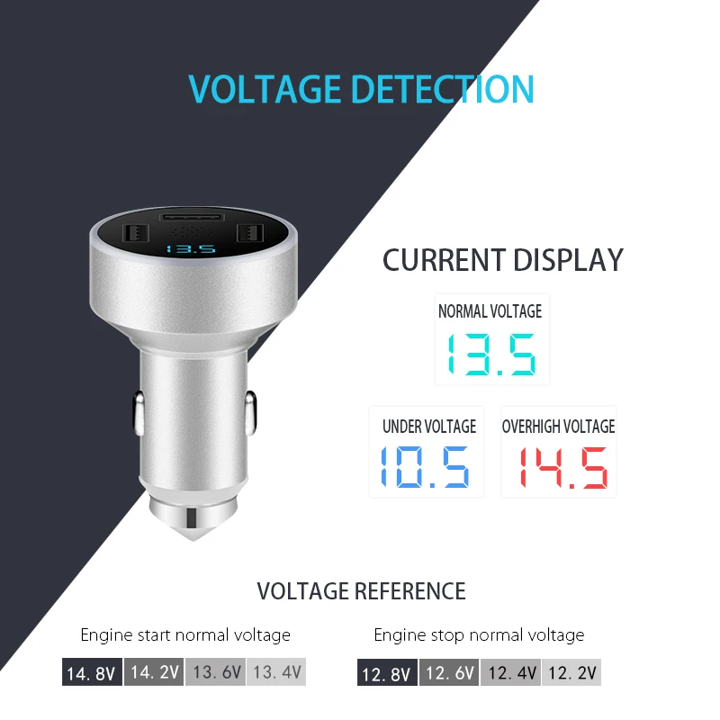 Digital display car charger, equipped with 3 USB ports - quick charging adapter for smartphones and tablets, portable charger
Digital display car charger, equipped with 3 USB ports - quick charging adapter for smartphones and tablets, portable charger
