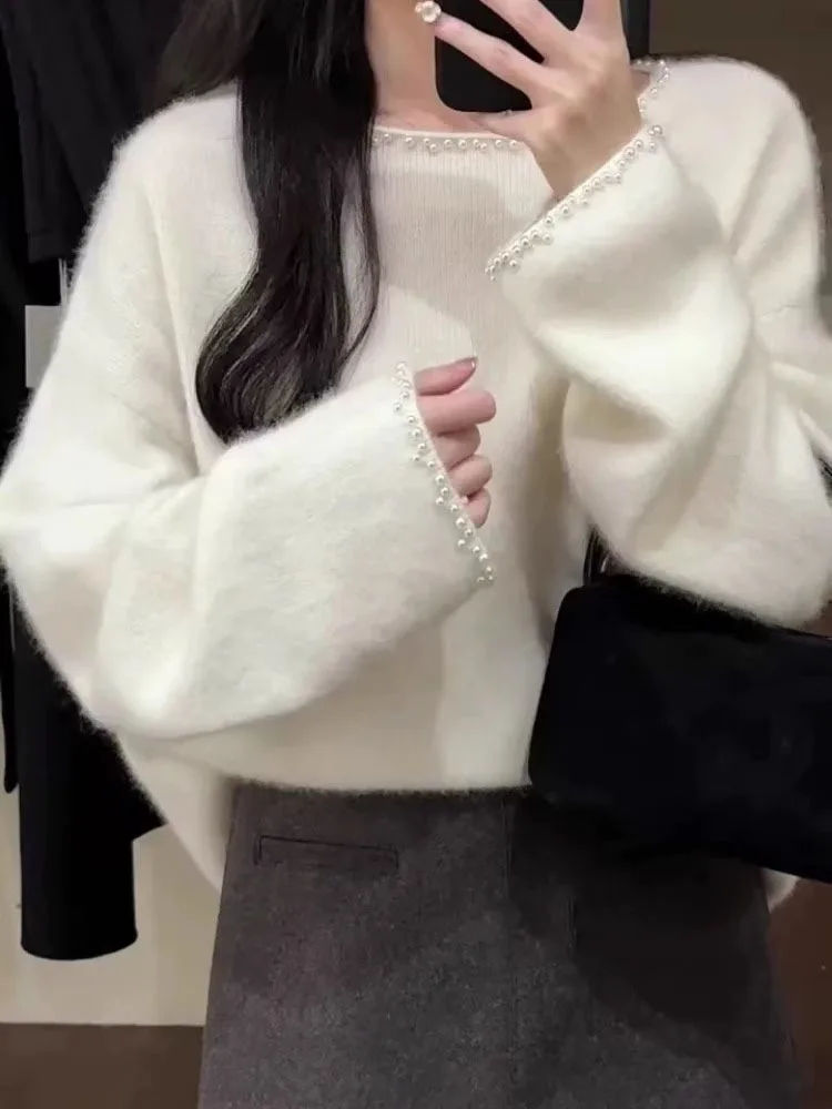 Long Bat Sleeve Ropa Mujer Japanese Pearl Sweater Spring Womens Clothing Round Neck Pullover Tops Gentle Women Knitwears
Long Bat Sleeve Ropa Mujer Japanese Pearl Sweater Spring Womens Clothing Round Neck Pullover Tops Gentle Women Knitwears
