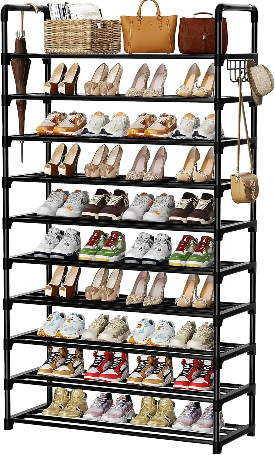 Shoe Rack, 10 Tier Shoe Storage Organizer with Hooks,Fit 40-45 Pairs Shoes,Metal Tall Shoe Shelf for Closet,Entryway, Hallway
Shoe Rack, 10 Tier Shoe Storage Organizer with Hooks,Fit 40-45 Pairs Shoes,Metal Tall Shoe Shelf for Closet,Entryway, Hallway