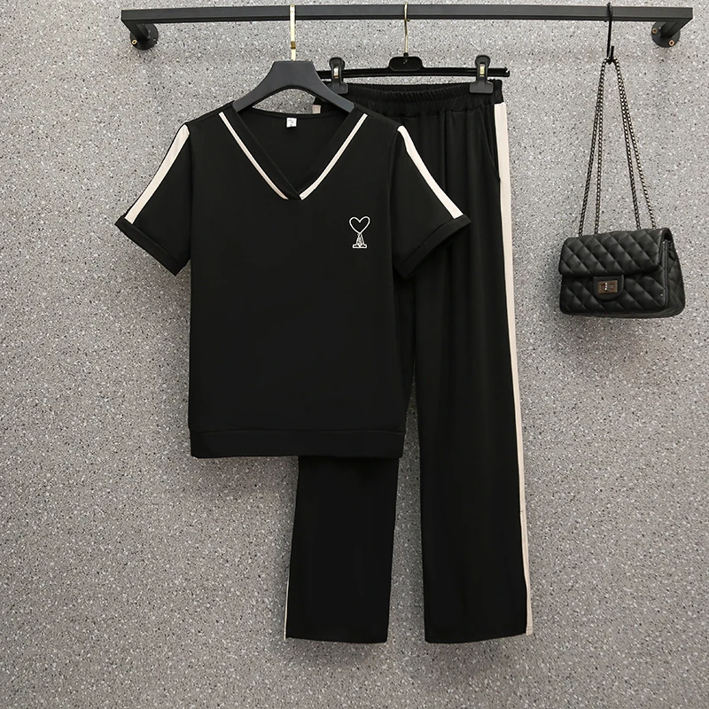 Women Black Tracksuit Embroidery T Shirt Top And Split Pants Suit Fashion Casual Sport Two Piece Sets Female Matching Outfit
Women Black Tracksuit Embroidery T Shirt Top And Split Pants Suit Fashion Casual Sport Two Piece Sets Female Matching Outfit