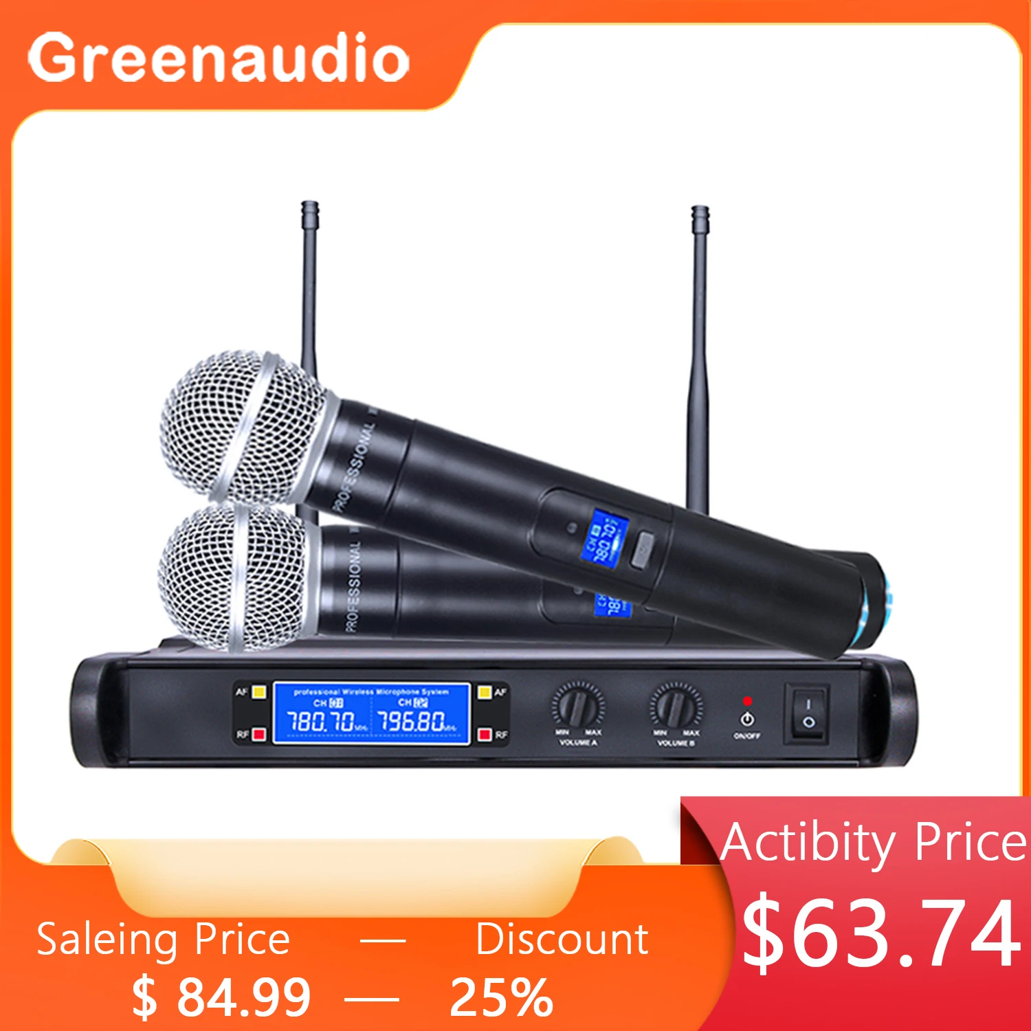 GAW-U200 Professional Wireless Microphone System Handheld Microphone 2-Channel Kit for Studio Karaoke
GAW-U200 Professional Wireless Microphone System Handheld Microphone 2-Channel Kit for Studio Karaoke