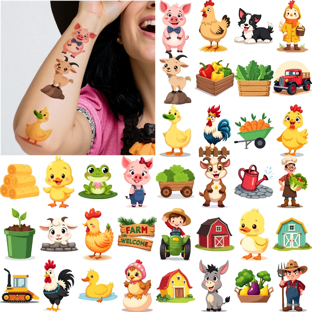 63pcs Temporary Tattoo Tractor Stickers Cartoon Vegetable Cart Farm Animals Temporary Tattoo Stickers For Arms Shoulders
63pcs Temporary Tattoo Tractor Stickers Cartoon Vegetable Cart Farm Animals Temporary Tattoo Stickers For Arms Shoulders