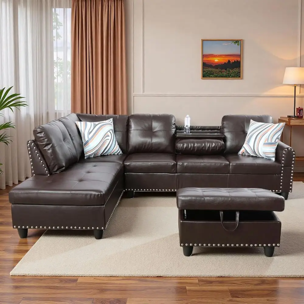 L-Shaped Sectional Soa with Movable Chaise & Storage Ottoman, Leather 3-Piece ular Convertible Couches or Living Room, Aparent &
L-Shaped Sectional Soa with Movable Chaise & Storage Ottoman, Leather 3-Piece ular Convertible Couches or Living Room, Aparent &