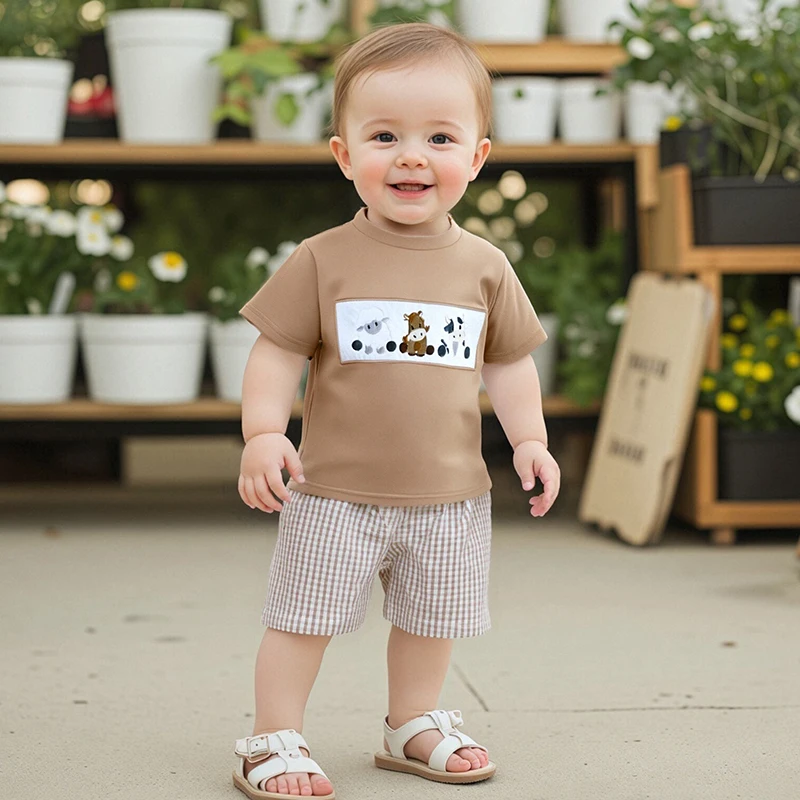 Toddler Clothes Boys Summer Shorts Sets Short Sleeve Cow/Tractor Embroidery Tops and Plaid Shorts
Toddler Clothes Boys Summer Shorts Sets Short Sleeve Cow/Tractor Embroidery Tops and Plaid Shorts