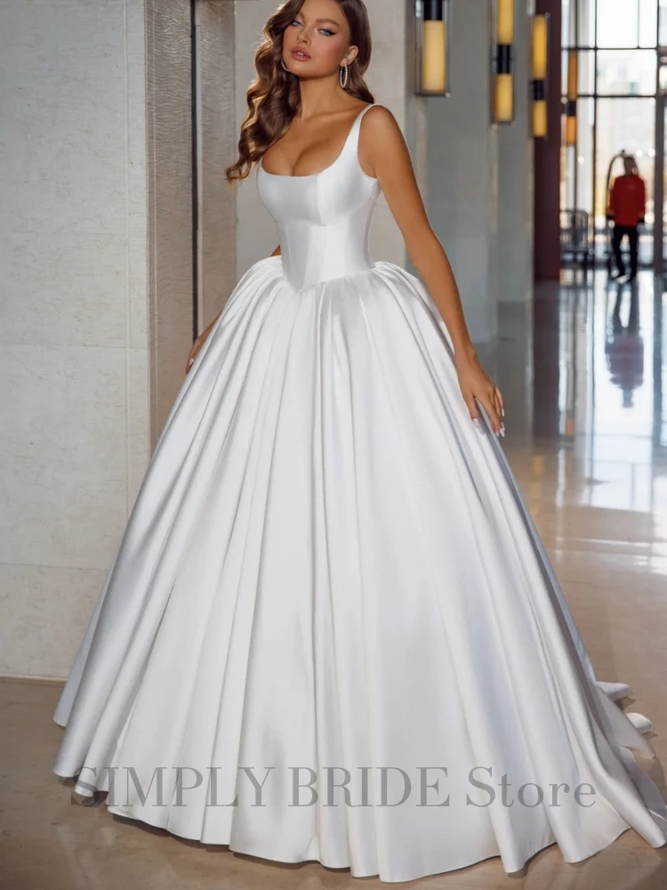 Customized Elegant A-line Simple Satin Wedding Dresses for Bride Sleeveless Bridal Dress Square Collar Bride Gown Robe De Mairee
Customized Elegant A-line Simple Satin Wedding Dresses for Bride Sleeveless Bridal Dress Square Collar Bride Gown Robe De Mairee