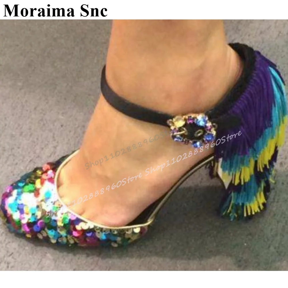 Mixed Sequins Tassels Decor Sandals Chunky High Heel Shoes For Women Ankle Buckle Strap Round Toe 2025 Zapatos Para Mujere
Mixed Sequins Tassels Decor Sandals Chunky High Heel Shoes For Women Ankle Buckle Strap Round Toe 2025 Zapatos Para Mujere