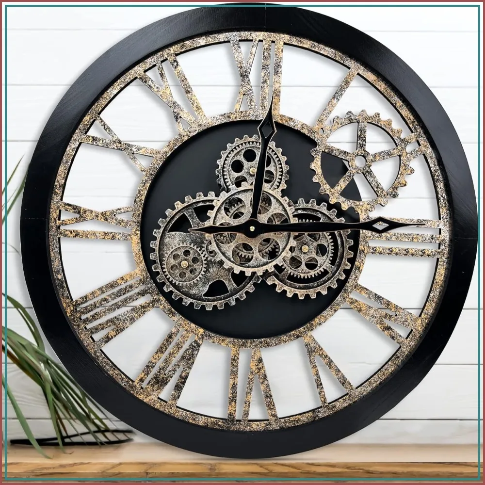 24 Inch Moving Gear Wall Clock Oversized Vintage Farmhouse Rustic Industrial Wood Clock Black Bronze
24 Inch Moving Gear Wall Clock Oversized Vintage Farmhouse Rustic Industrial Wood Clock Black Bronze