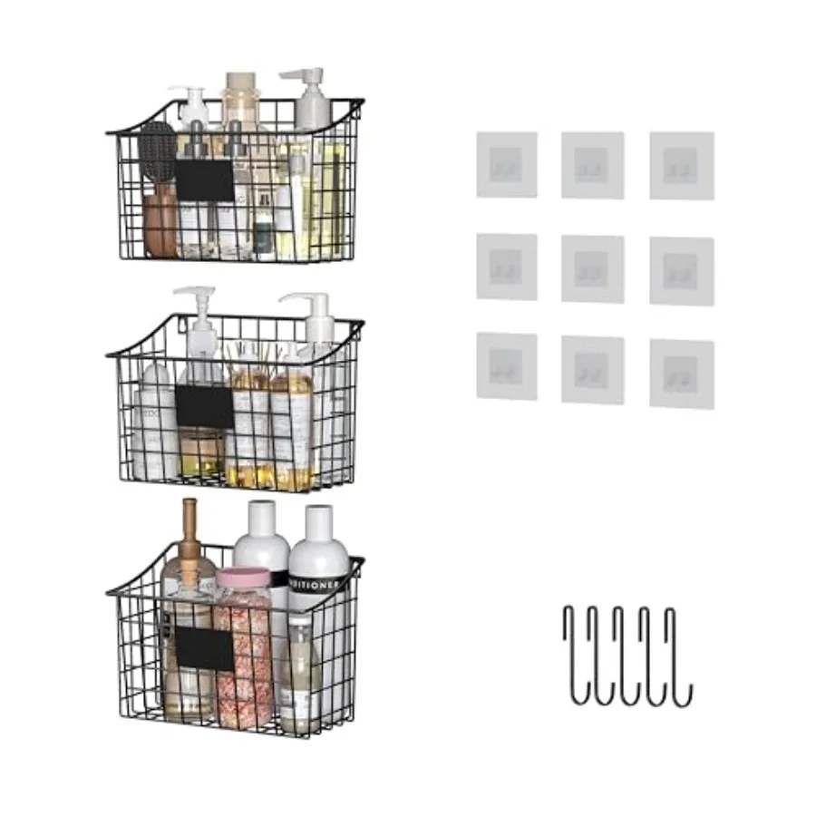 Wall Mounted Bin Basket with 5 Hooks 3 Label Plate Adhesive-3 Pack Cabinet Hanging Metal Wire Basket Rustic Farmhouse Decor Sto
Wall Mounted Bin Basket with 5 Hooks 3 Label Plate Adhesive-3 Pack Cabinet Hanging Metal Wire Basket Rustic Farmhouse Decor Sto