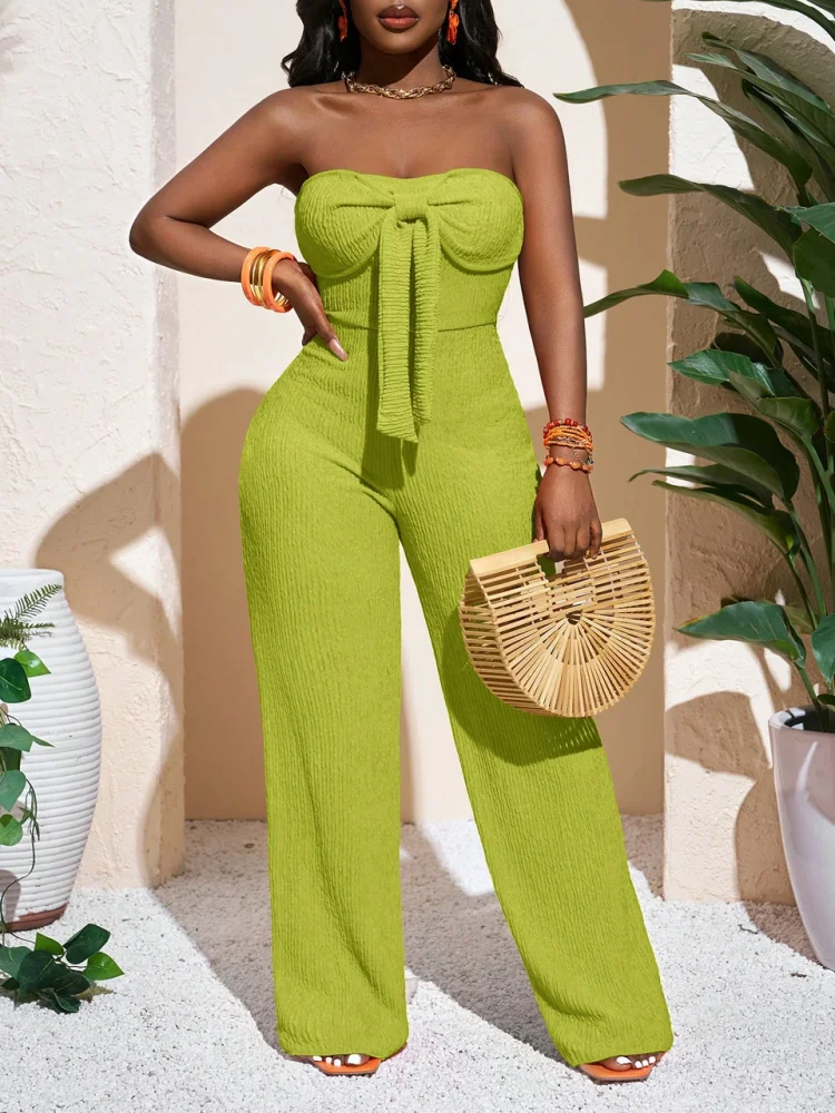 Strapless Bow Detail Jumpsuit Wide Leg Vacation Outfit For Women Beach Casual New Arrival Apparel
Strapless Bow Detail Jumpsuit Wide Leg Vacation Outfit For Women Beach Casual New Arrival Apparel
