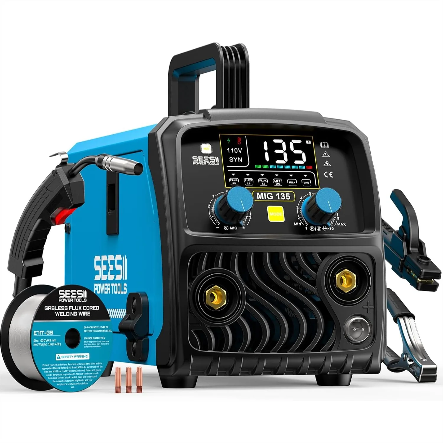 135A MIG Welder 110V - 3-in-1 Gasless Flux Core/Lift TIG/Stick Welding Machine, 7.7lbs Portable IGBT Inverter, Large Digital
135A MIG Welder 110V - 3-in-1 Gasless Flux Core/Lift TIG/Stick Welding Machine, 7.7lbs Portable IGBT Inverter, Large Digital