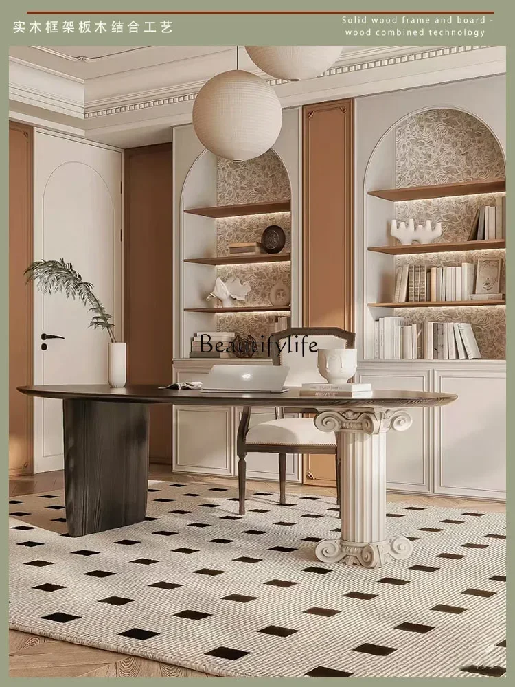 01 American-style Solid Wood Dining Table Oval Computer Negotiation Table High-end Designer French Vintage Style
01 American-style Solid Wood Dining Table Oval Computer Negotiation Table High-end Designer French Vintage Style