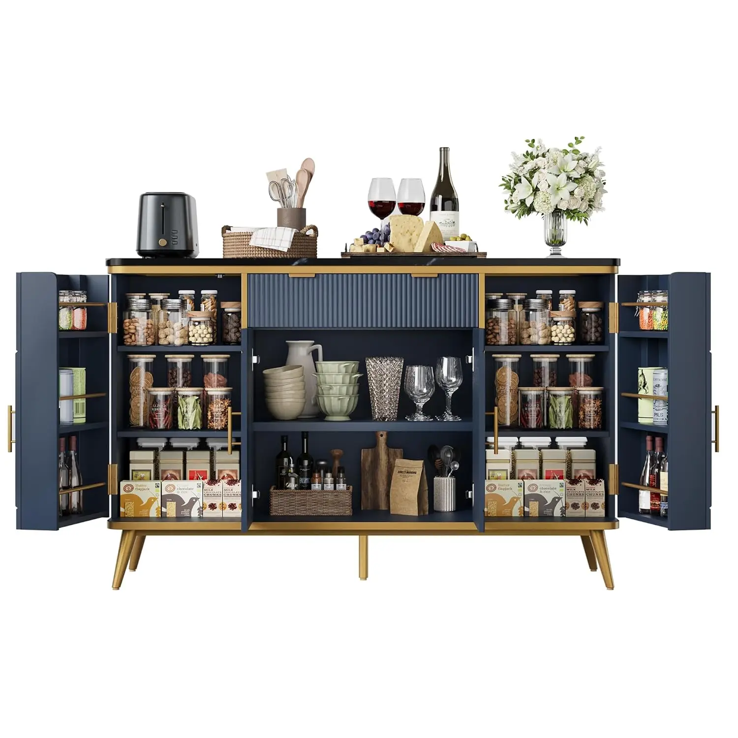 54" Fluted Buffet Cabinet Drawer Adjustable Shelves Coffee Bar Sideboard Dining Living Room Navy, Customized
54" Fluted Buffet Cabinet Drawer Adjustable Shelves Coffee Bar Sideboard Dining Living Room Navy, Customized