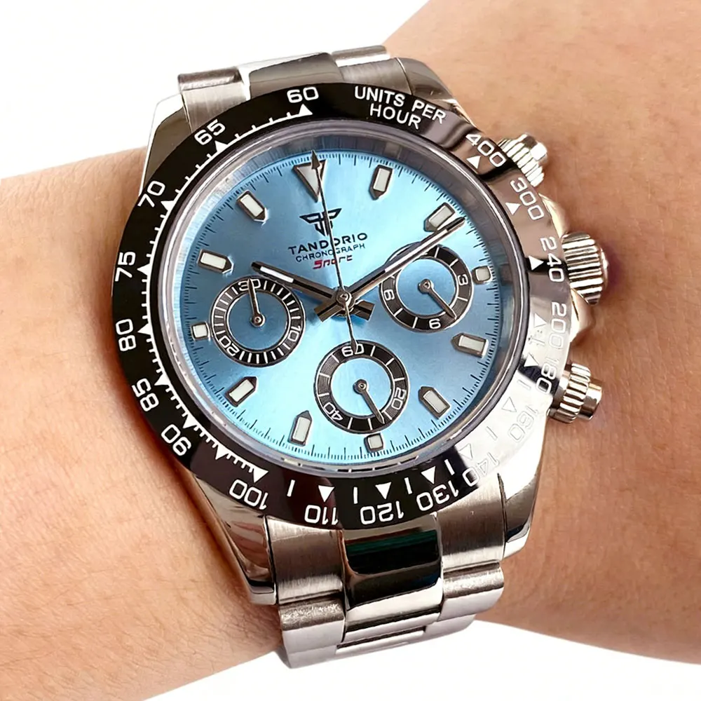 New 39mm Wristwatch Sky Blue Dial VK63 Quartz Movement Chronograph Men's Watch 50m waterproof Sapphire Glass Tandorio 316L Clock
New 39mm Wristwatch Sky Blue Dial VK63 Quartz Movement Chronograph Men's Watch 50m waterproof Sapphire Glass Tandorio 316L Clock