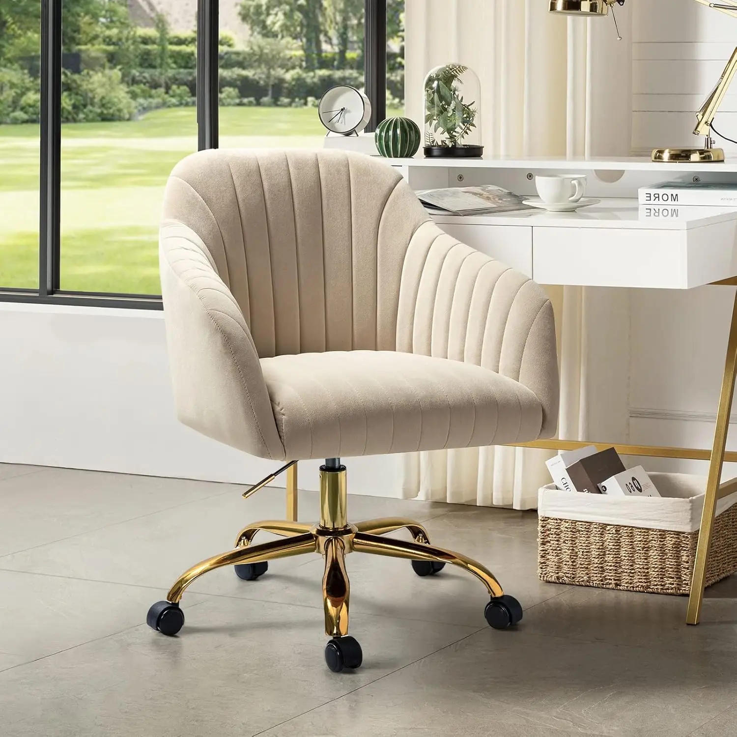 Velvet Home Office Desk Chair, Modern Cute Computer Task Chair, Wheels Swivel Height Adjustable Upholstered Vanity Chair for
Velvet Home Office Desk Chair, Modern Cute Computer Task Chair, Wheels Swivel Height Adjustable Upholstered Vanity Chair for
