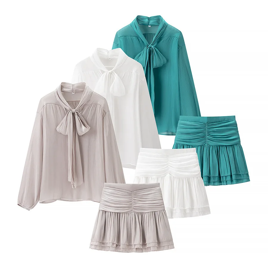 Elegant Bow Lace-up Blouses Skirt 2 Piece Set Women Spring Summer Long Sleeve Shirts High Waist Pleated Short Skirts 2025 New
Elegant Bow Lace-up Blouses Skirt 2 Piece Set Women Spring Summer Long Sleeve Shirts High Waist Pleated Short Skirts 2025 New