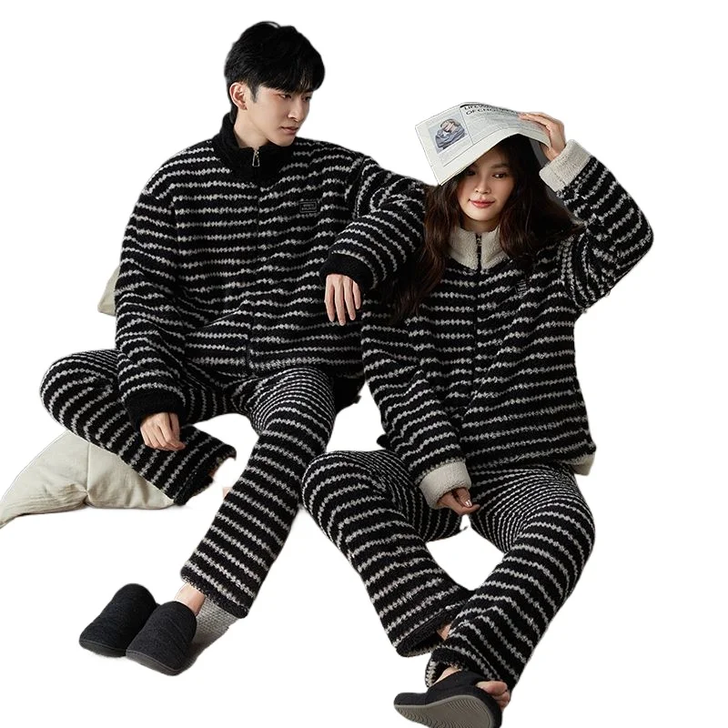 Winter Couples Pajamas Coral Fleece Suit Splicing Zipper Stand-up Collar Black Bottom Strip Outer Wear Fashionable Loungewear
Winter Couples Pajamas Coral Fleece Suit Splicing Zipper Stand-up Collar Black Bottom Strip Outer Wear Fashionable Loungewear