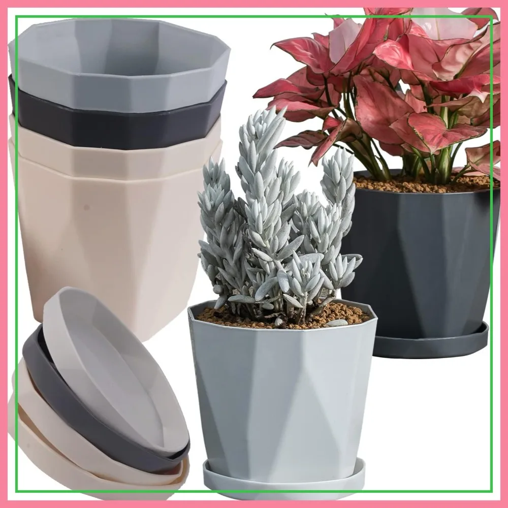 5 inch Plant Pots Set of 6 with Drainage Holes and Saucers, Plastic Flower Pots for Indoor Outdoor Use
5 inch Plant Pots Set of 6 with Drainage Holes and Saucers, Plastic Flower Pots for Indoor Outdoor Use