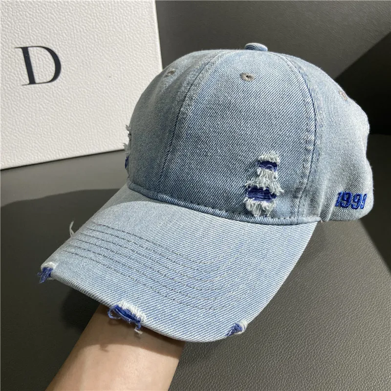 Trendy Denim Hole Punching Baseball Cap Unisex Summer Fashionable Sun Protection round Top Curved Brim Casual Style Hat
Trendy Denim Hole Punching Baseball Cap Unisex Summer Fashionable Sun Protection round Top Curved Brim Casual Style Hat