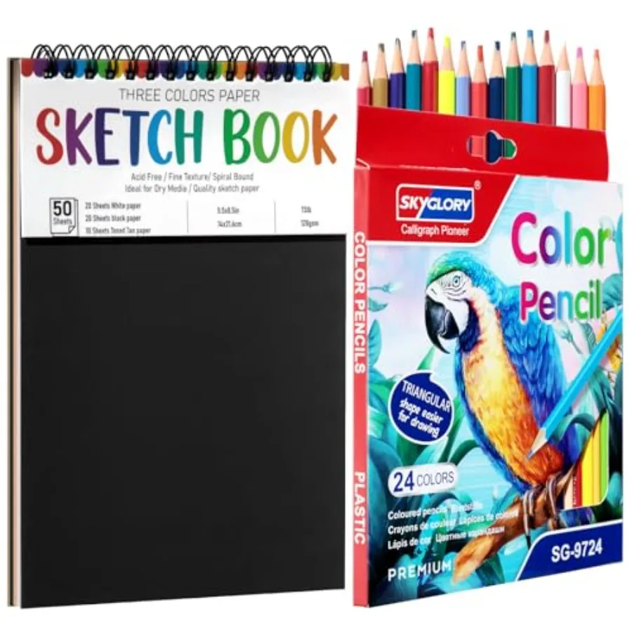 Drawing Sketchbook Kit, A5 Sketch Book with 24 Color Pencils, Three Color Black Sketch Pad, Acid-Free Sketch Pad for,Artist, Ar
Drawing Sketchbook Kit, A5 Sketch Book with 24 Color Pencils, Three Color Black Sketch Pad, Acid-Free Sketch Pad for,Artist, Ar