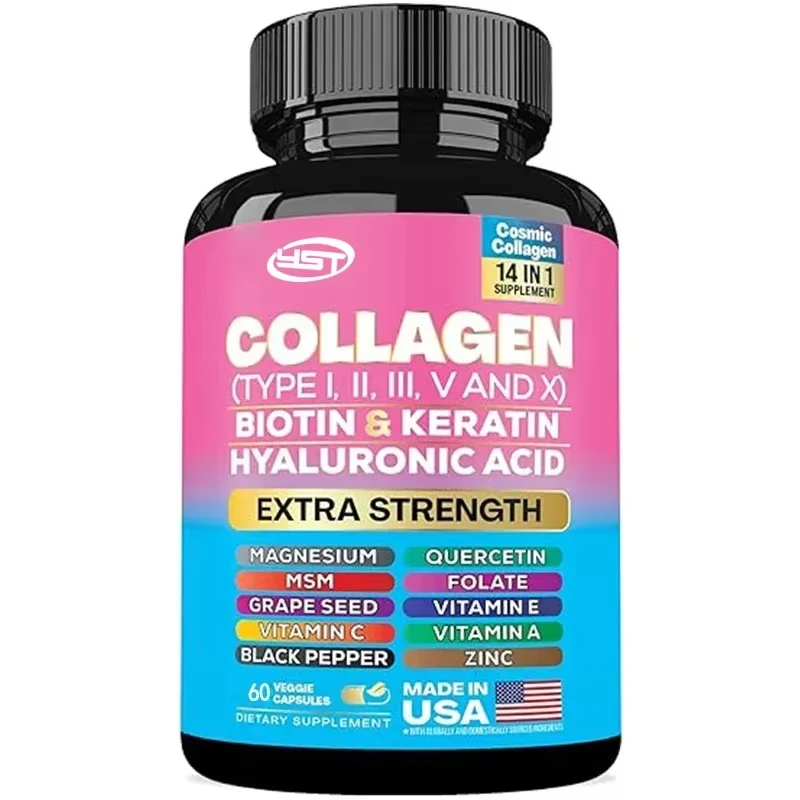 Collagen Pills Keratin Hyaluronic Acid MSM Vitamin A Vitamin C Vitamin E Folate Zinc Magnesium with Grape Seed Extract
Collagen Pills Keratin Hyaluronic Acid MSM Vitamin A Vitamin C Vitamin E Folate Zinc Magnesium with Grape Seed Extract