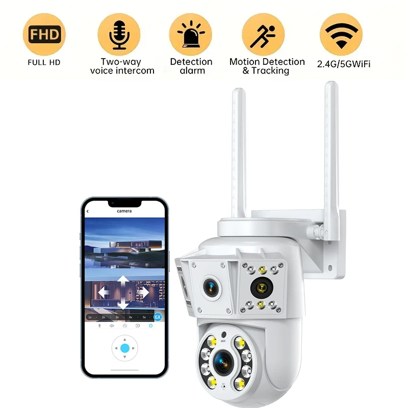 Dual Lens 5GHz WiFi Security Camera with 1080P HD, Indoor/Outdoor Wall-Mounted USB-Powered Camera for Driveway, Garden, Home
Dual Lens 5GHz WiFi Security Camera with 1080P HD, Indoor/Outdoor Wall-Mounted USB-Powered Camera for Driveway, Garden, Home