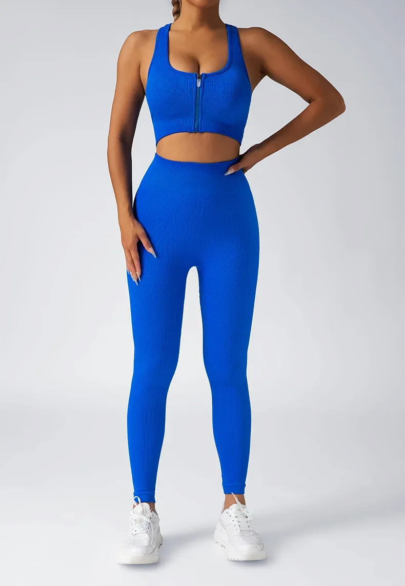 Women Two Pieces Yoga Set White Blue Seamless Zipper Bra Crop Top Stretch High Waist Elastic Leggings Sport Sets Workout Clothes
Women Two Pieces Yoga Set White Blue Seamless Zipper Bra Crop Top Stretch High Waist Elastic Leggings Sport Sets Workout Clothes